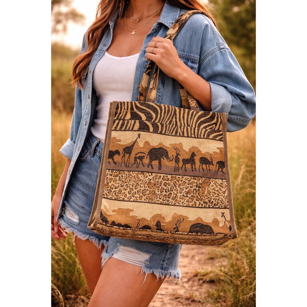 Jade Safari Tapestry Tote Bag Animal Print Zip Pouch - Picture 2 of 15
